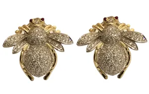 Earrings - Diamond with Ruby in Sterling Silver and 18K Gold