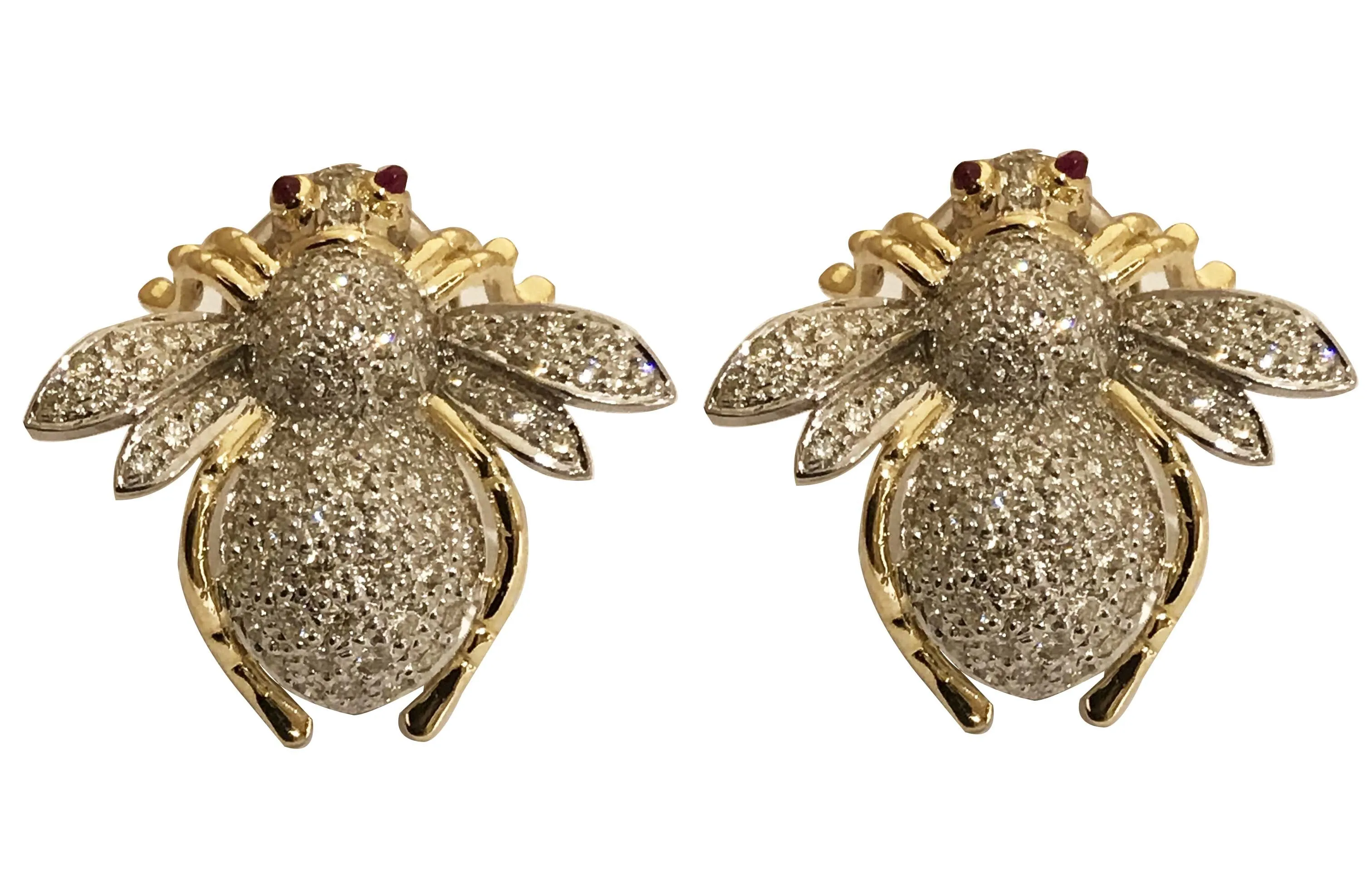 Earrings - Diamond with Ruby in Sterling Silver and 18K Gold
