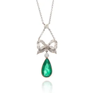 Edwardian Emerald and Diamond Bow Necklace