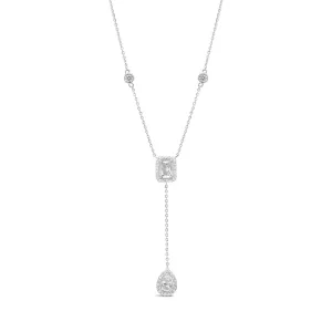 EMERALD &PEAR STONED DROPPING SILVER NECKLACE