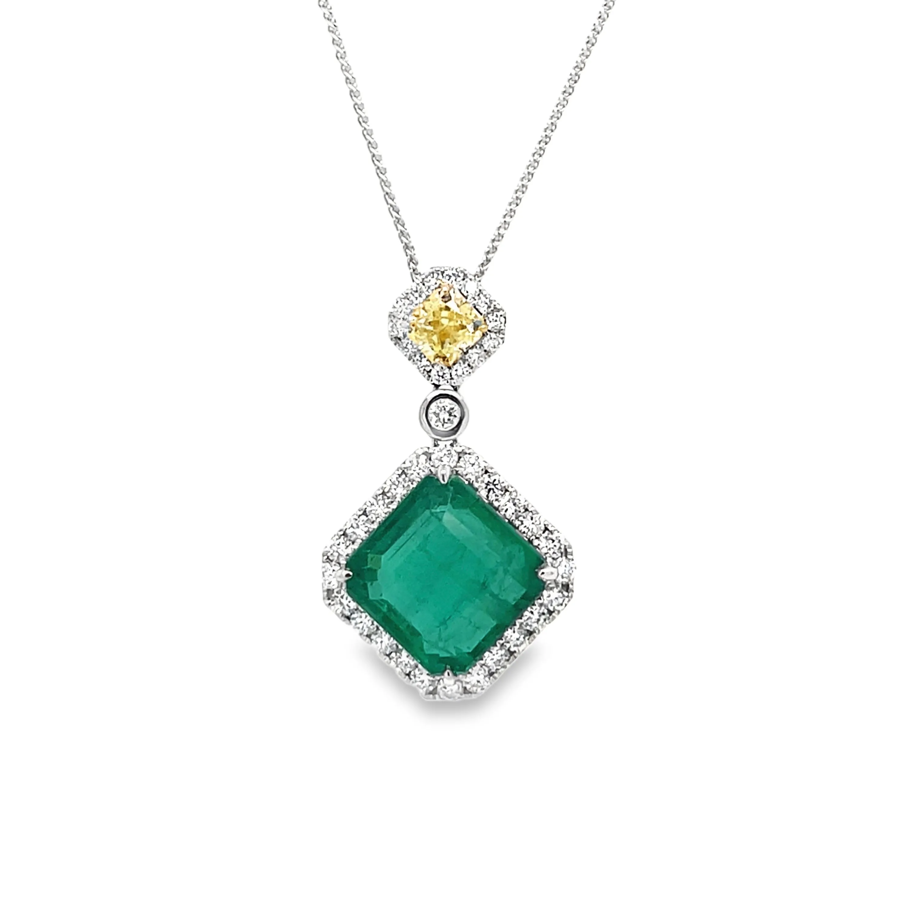 Emerald and Yellow Diamond Pendant