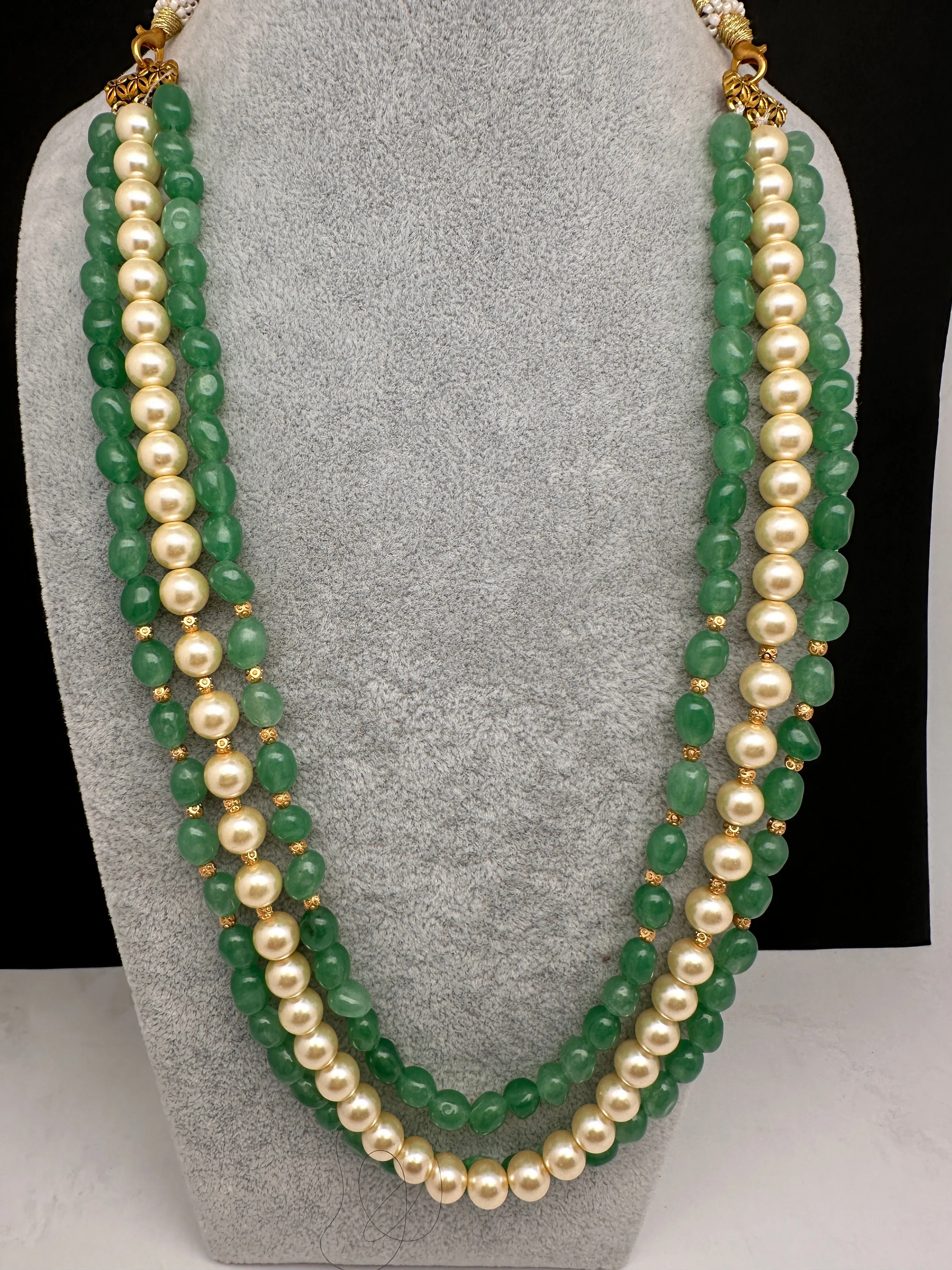 Emerald Beads Pearls Multi Layer Necklace