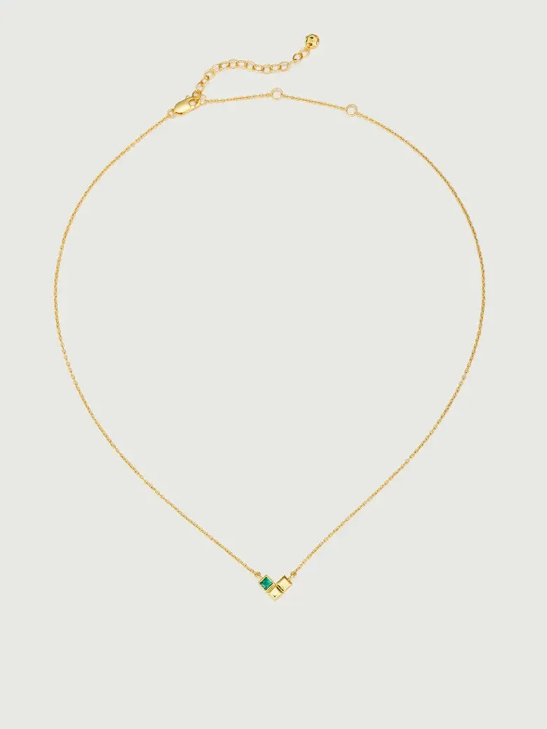 Emerald Geometric Heart Gold Necklace