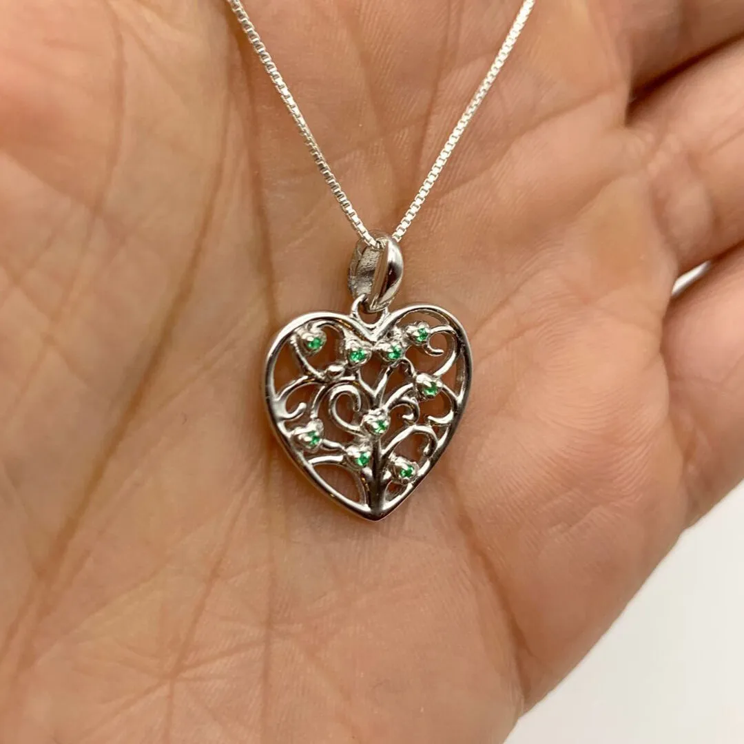 Emerald Heart Necklace - Statement Heart Pendant - Filigree Heart Necklace