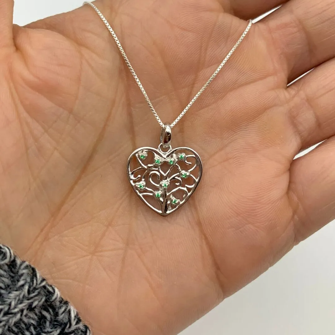 Emerald Heart Necklace - Statement Heart Pendant - Filigree Heart Necklace