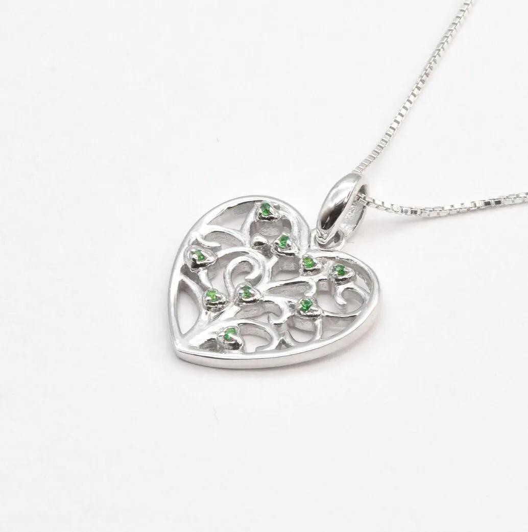 Emerald Heart Necklace - Statement Heart Pendant - Filigree Heart Necklace