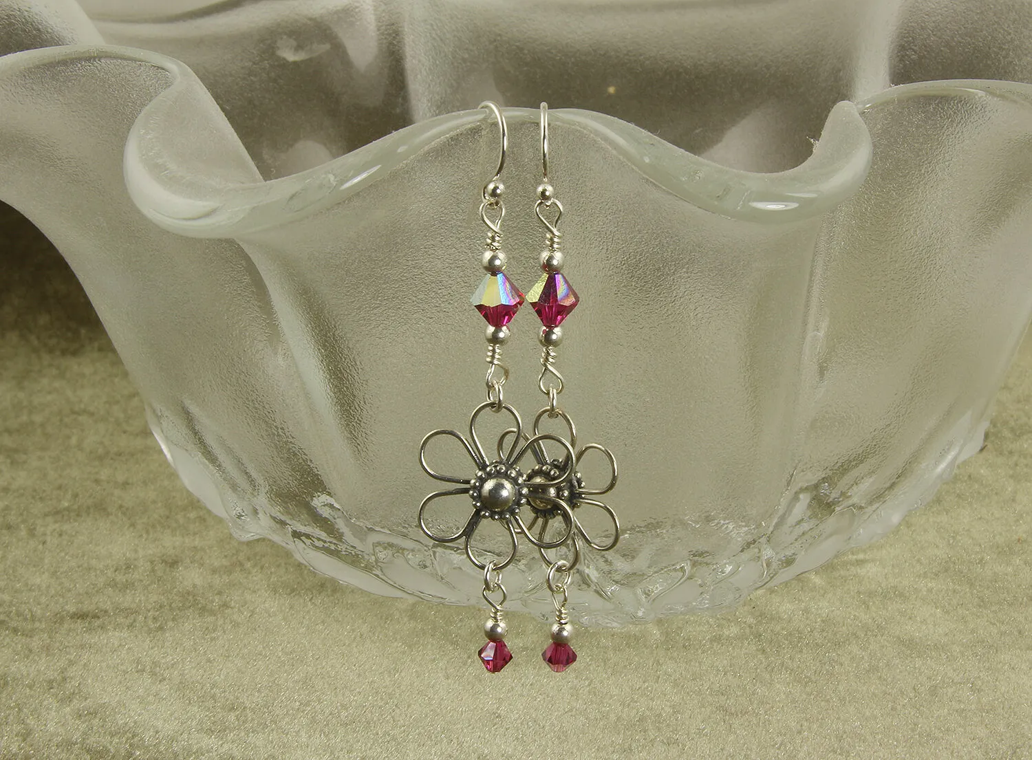 Enchanting Pink Floral Crystal Earrings