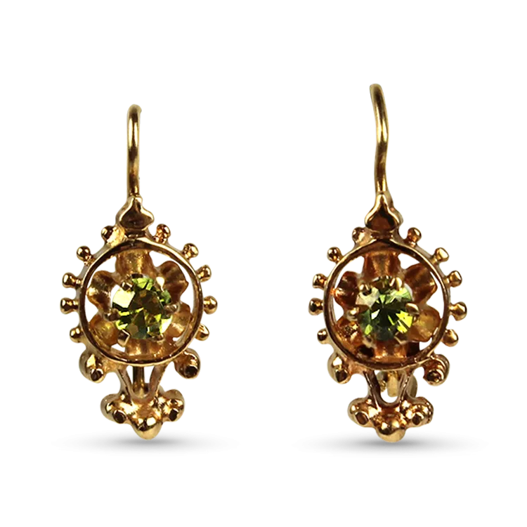 Estate 14k Yellow Gold Peridot Drop Earrings