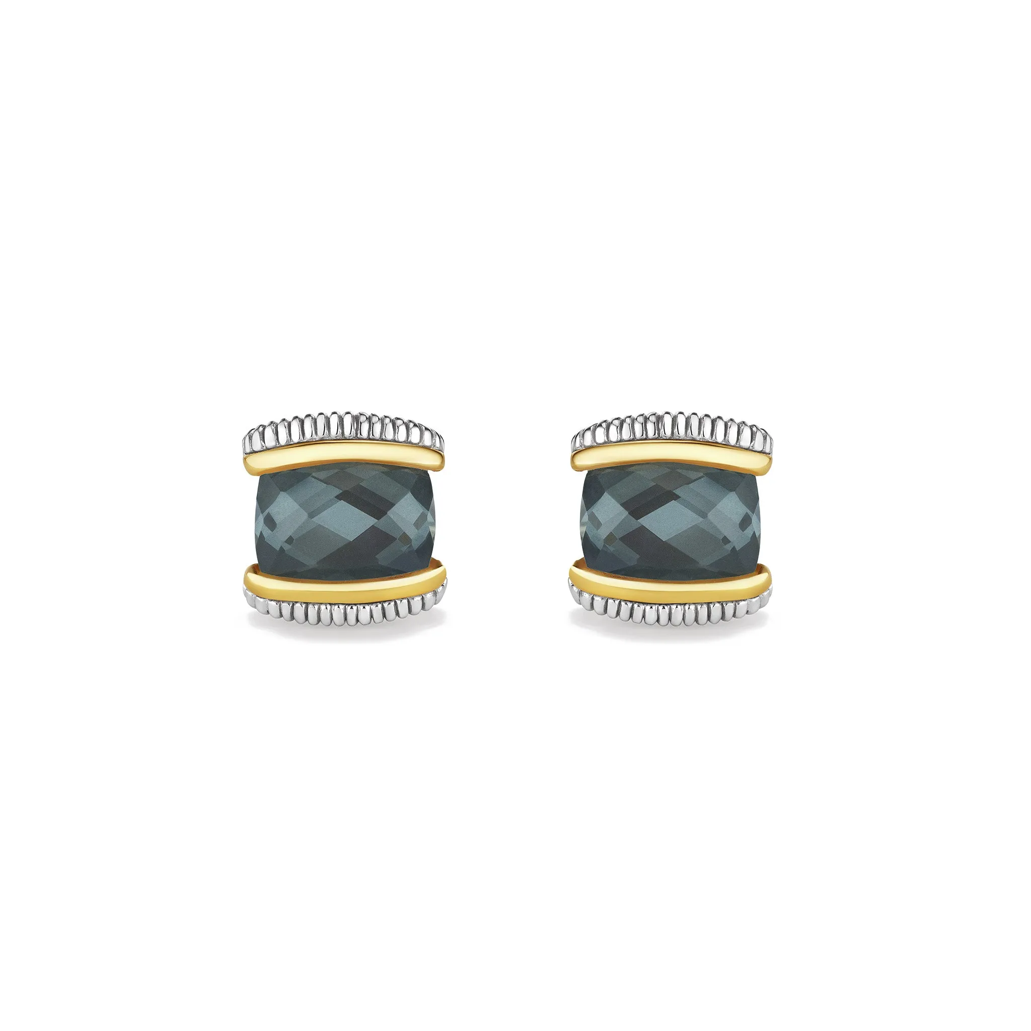 Eternity Stud Earrings with Blue Quartz over Hematite Doublet and 18K Gold