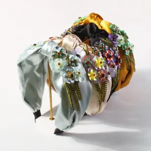 F2801 Topknot Spring Blossom Floral Embellished Wide Headband