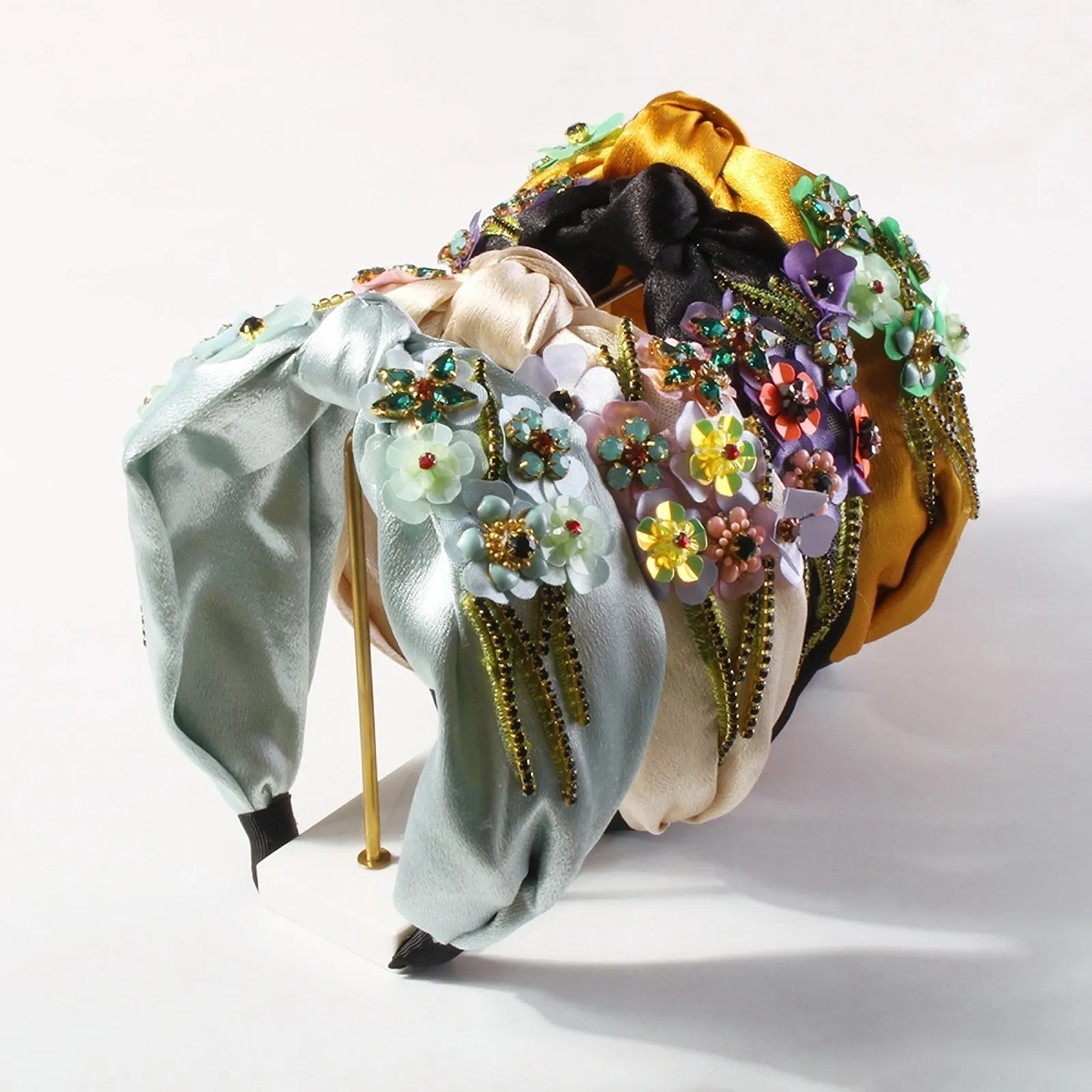 F2801 Topknot Spring Blossom Floral Embellished Wide Headband
