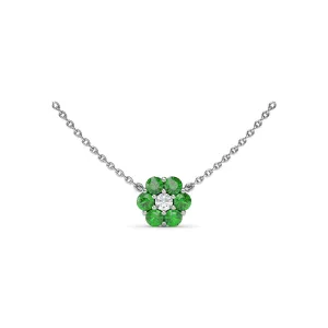 Fana 14k White Gold Magnolia Emerald and Diamond Necklace