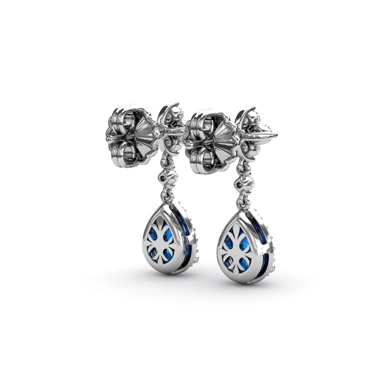 Fana 14k White Gold Sapphire and Diamond Teardrop Dangle Earrings