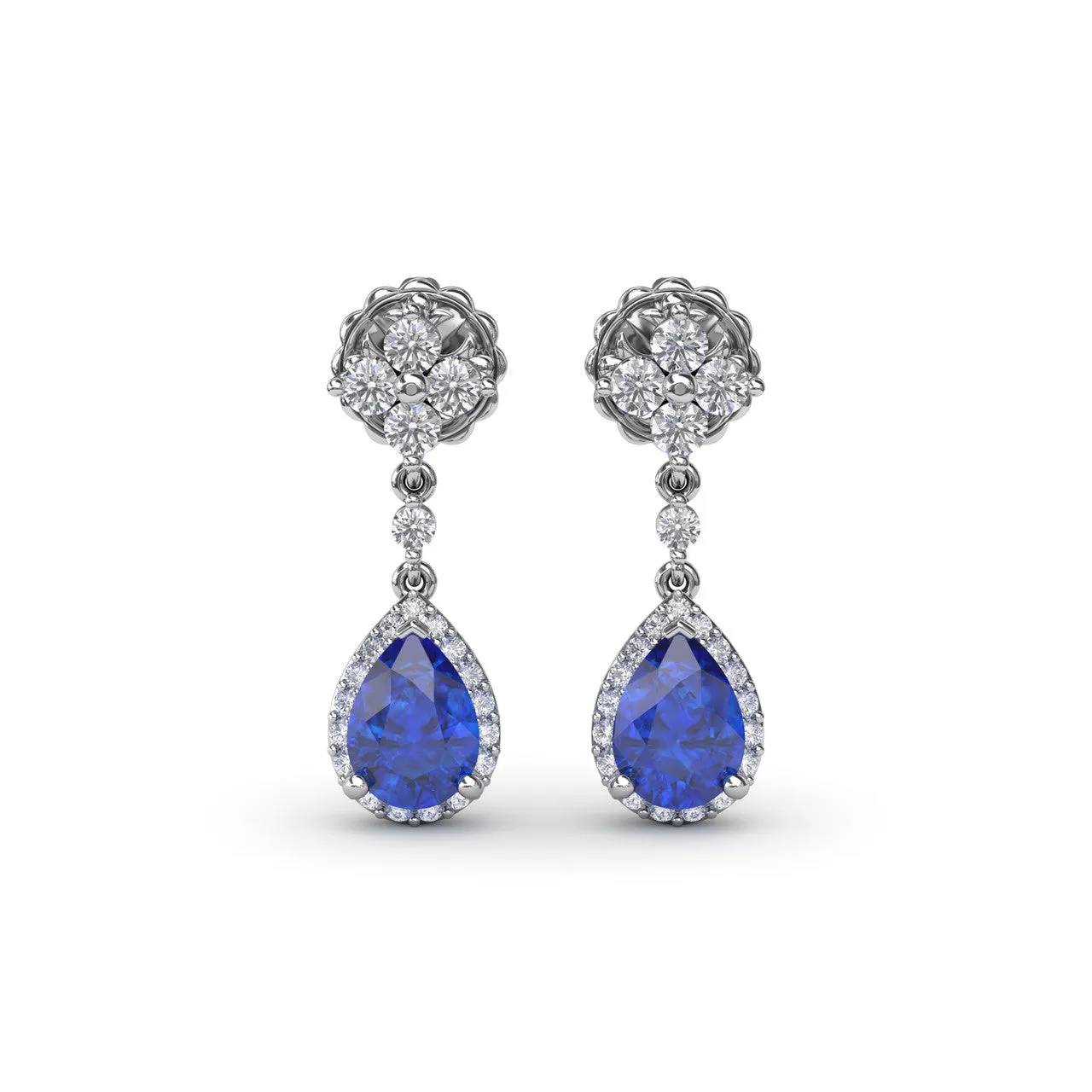 Fana 14k White Gold Sapphire and Diamond Teardrop Dangle Earrings
