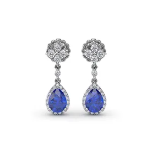Fana 14k White Gold Sapphire and Diamond Teardrop Dangle Earrings