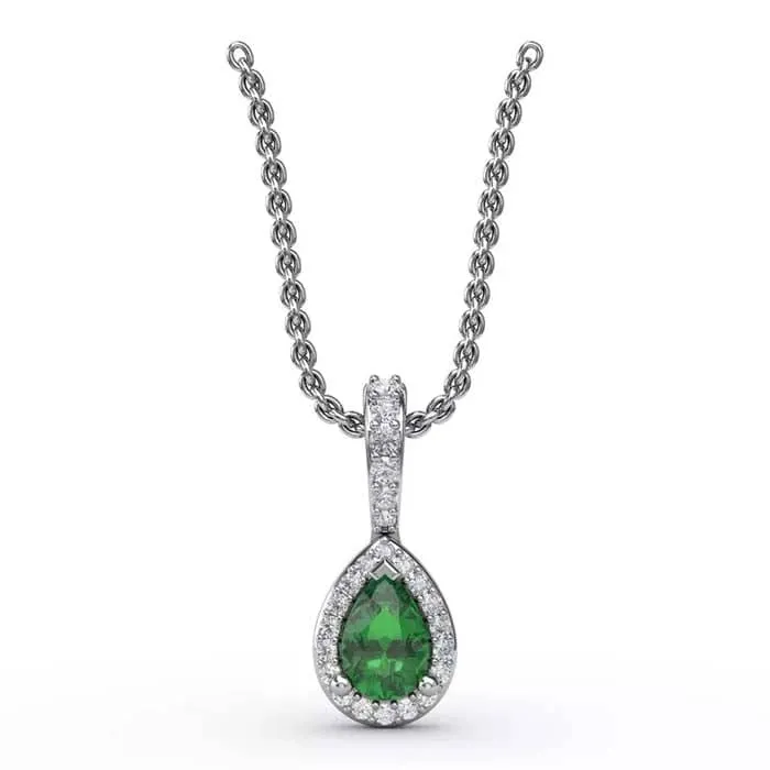 Fana Emerald and Diamond Pendant in 14K White Gold