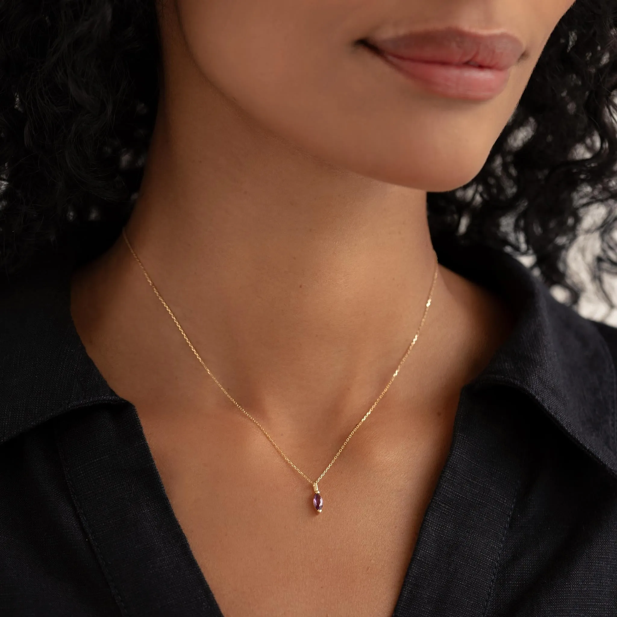February Birthstone Pendant 14k Gold - Amethyst