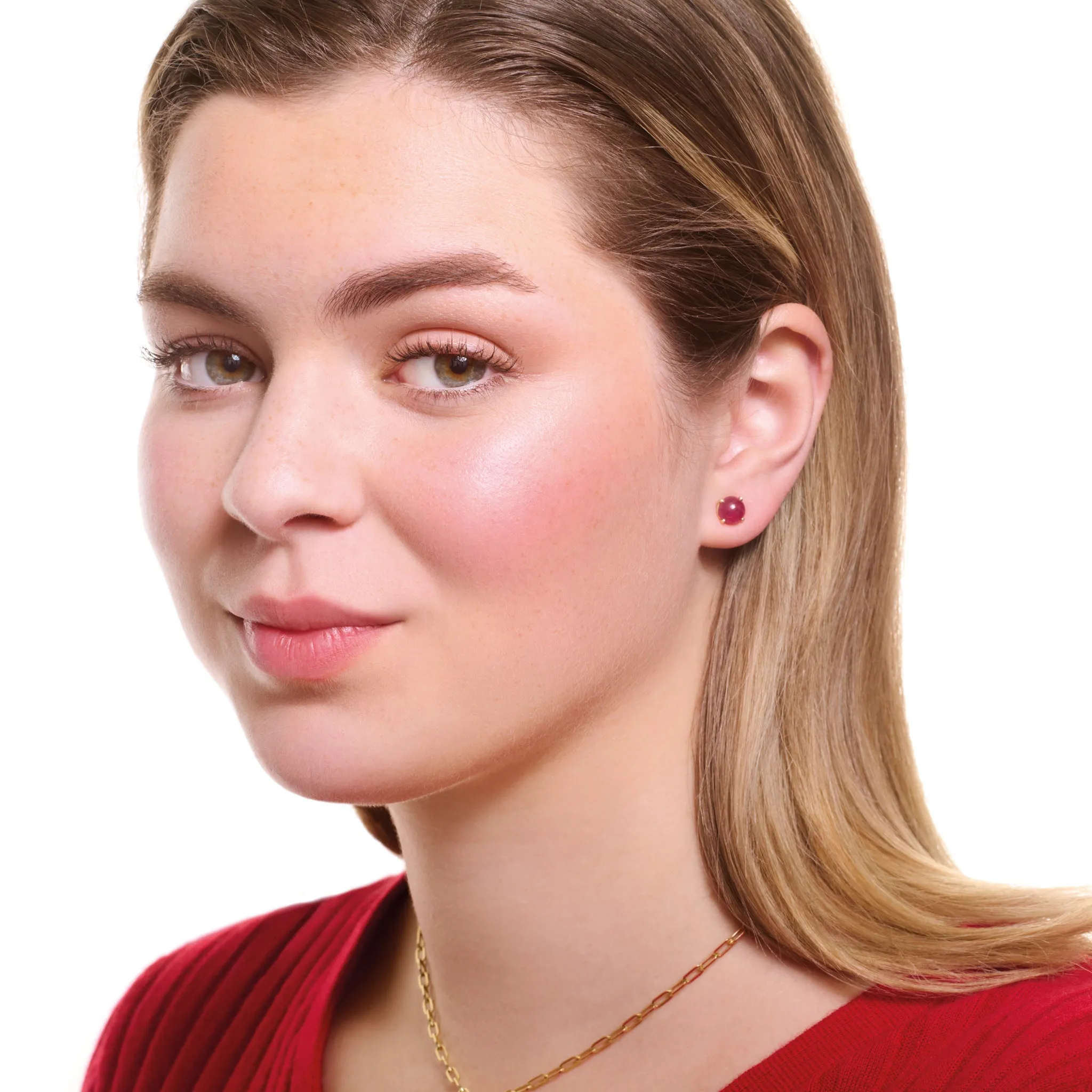 Finita Stud Earrings 18ct White Gold - Cabochon Ruby