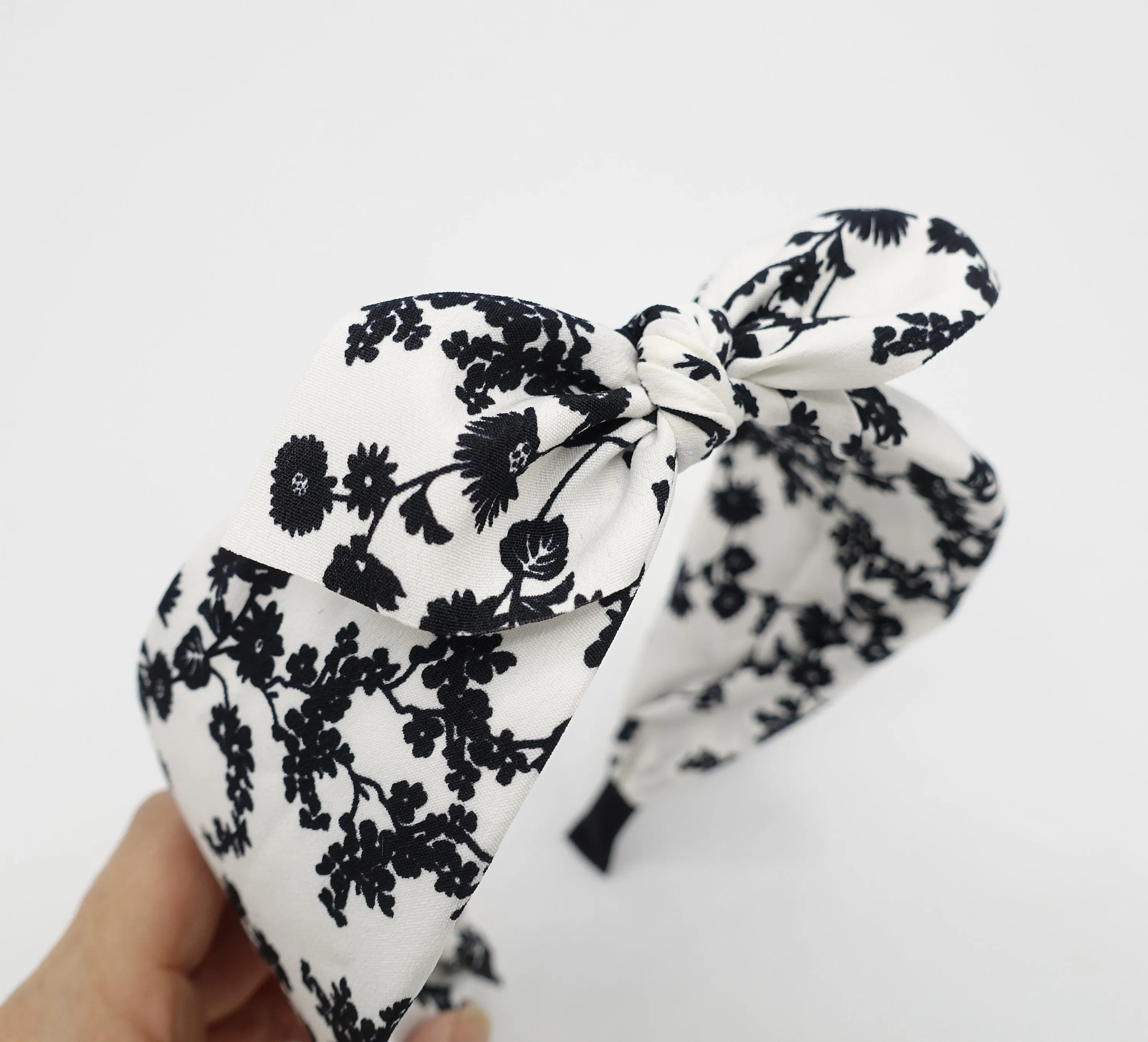 flower stem print headband bow knot floral hairband for women