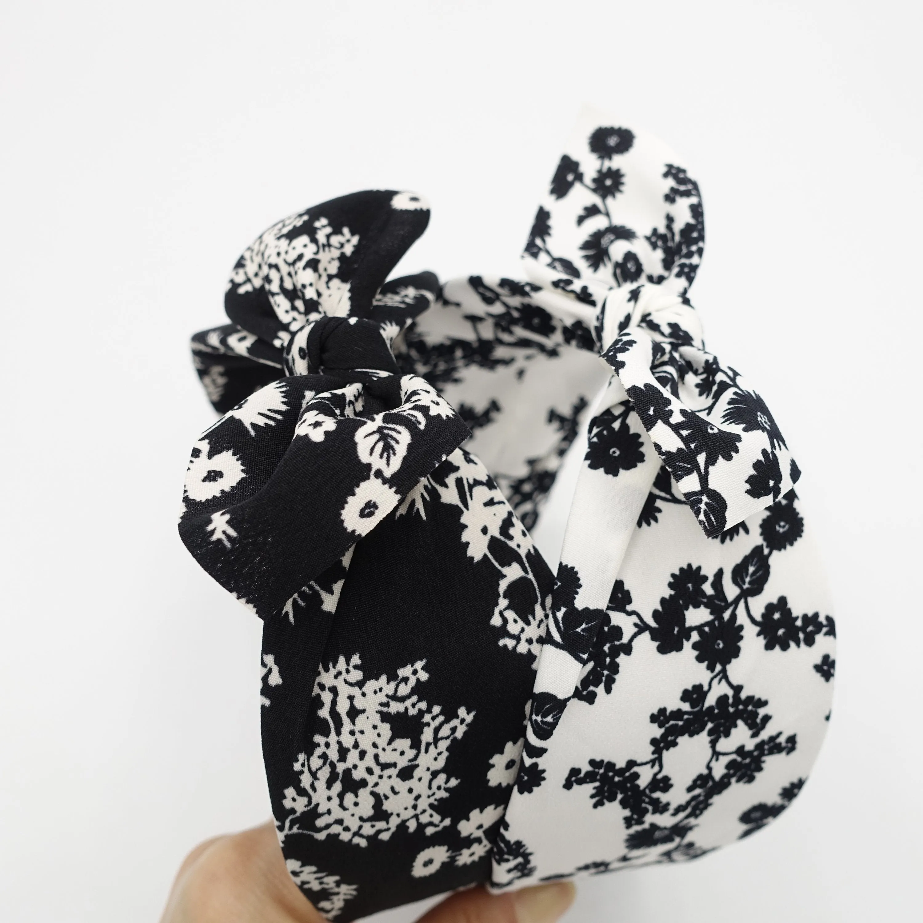 flower stem print headband bow knot floral hairband for women
