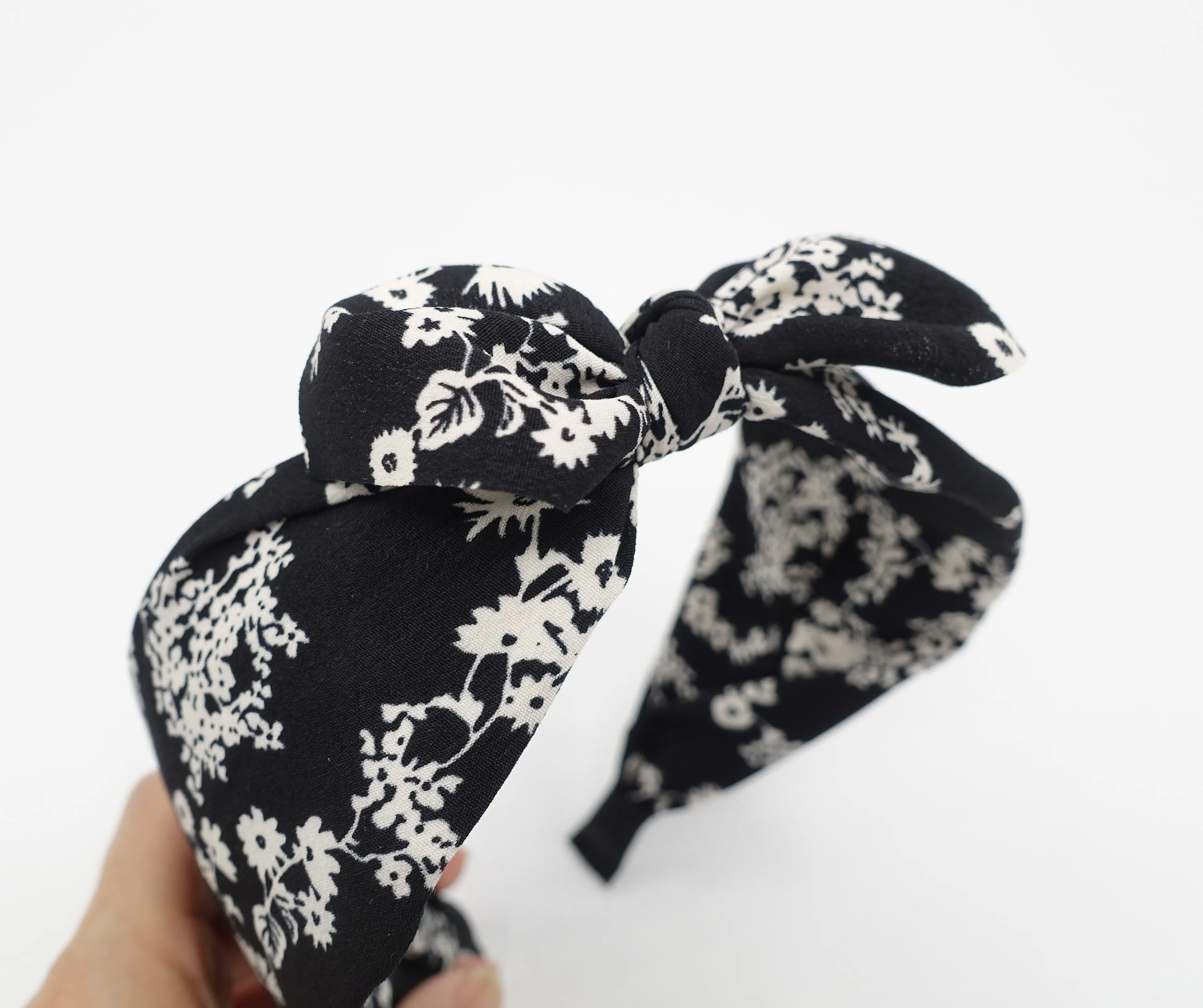 flower stem print headband bow knot floral hairband for women
