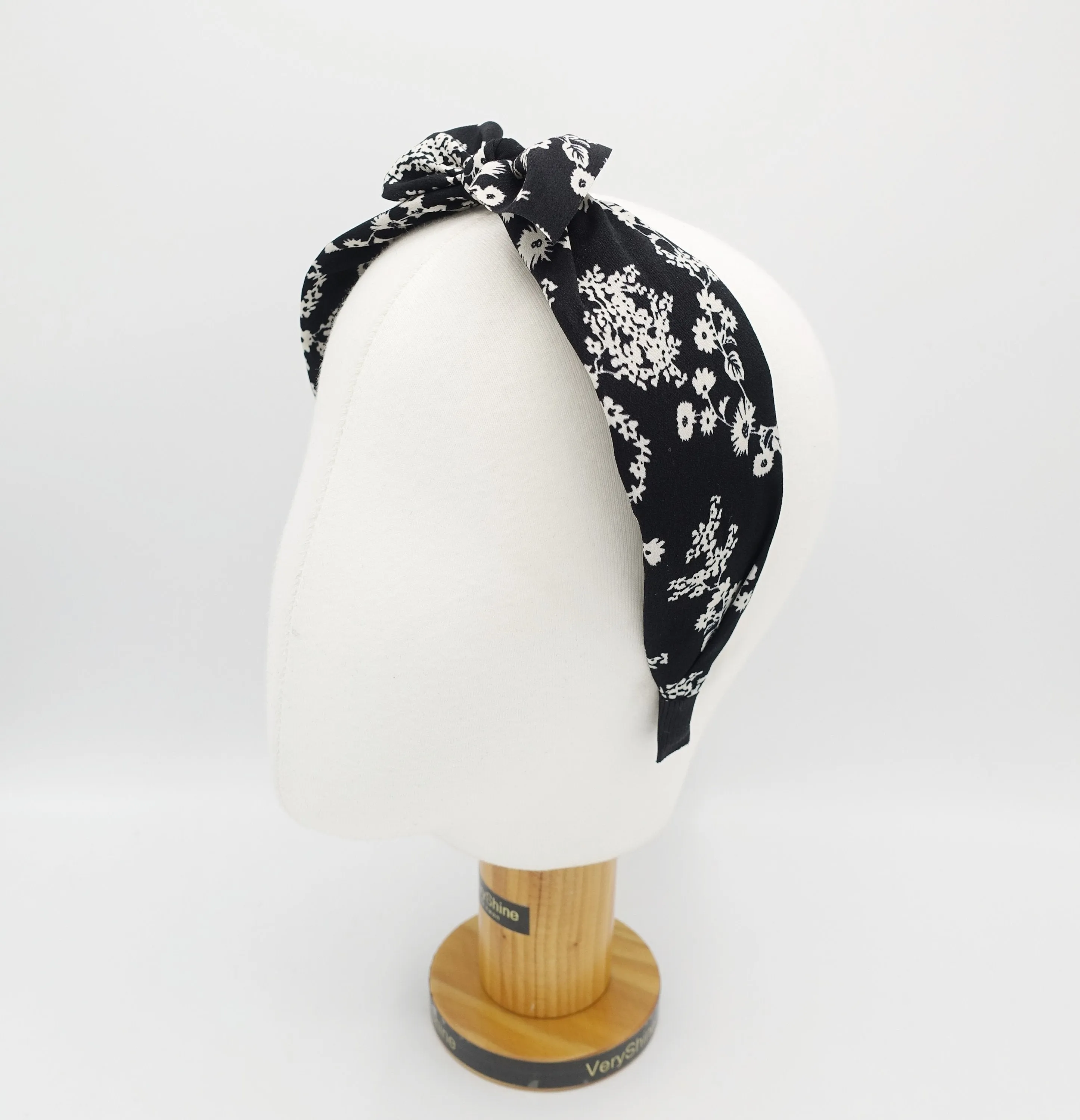 flower stem print headband bow knot floral hairband for women