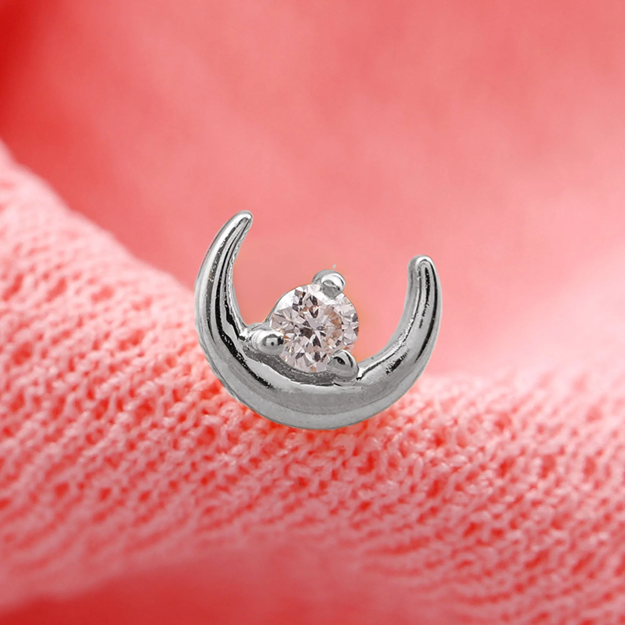Genuine Diamond Crescent Moon Helix Earring