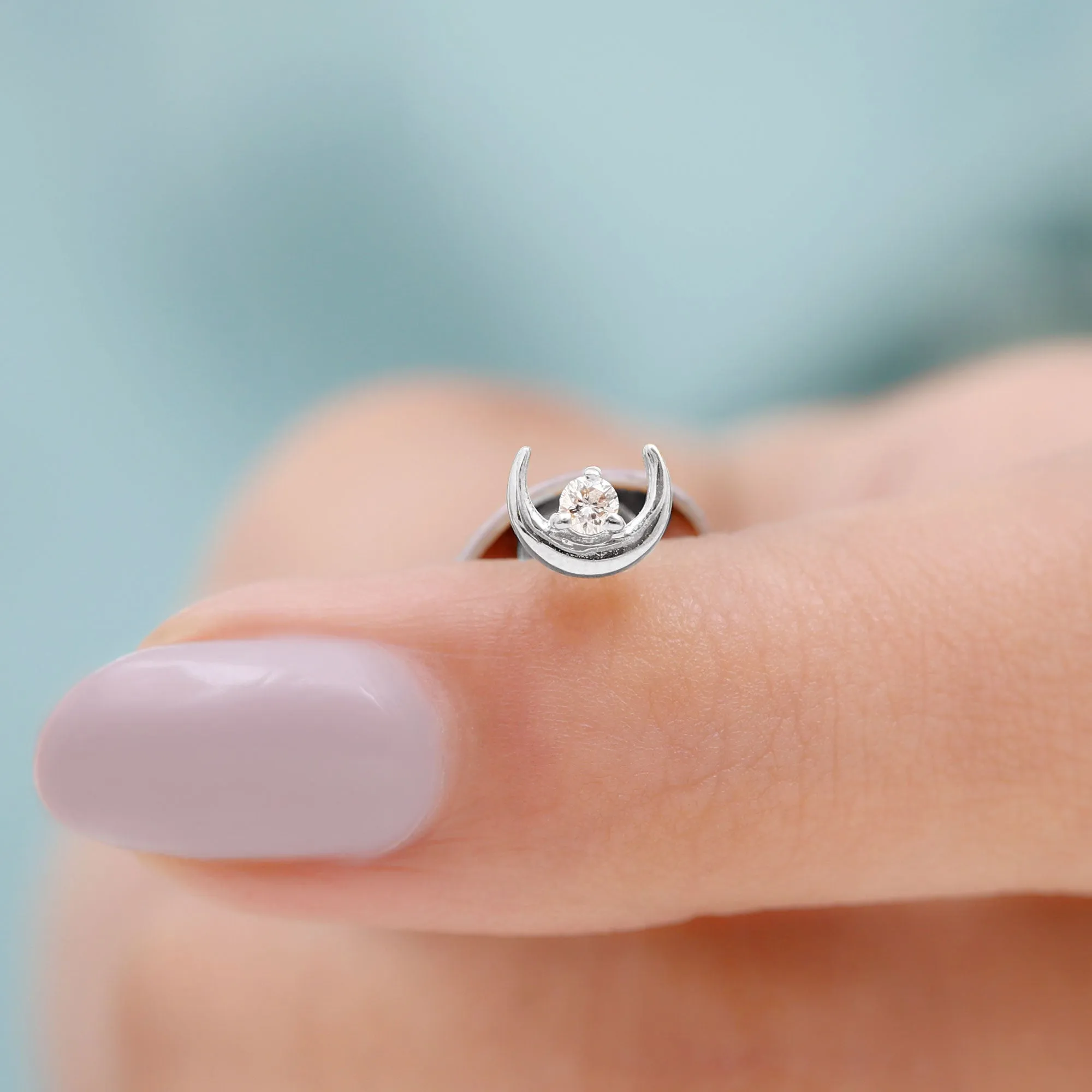 Genuine Diamond Crescent Moon Helix Earring