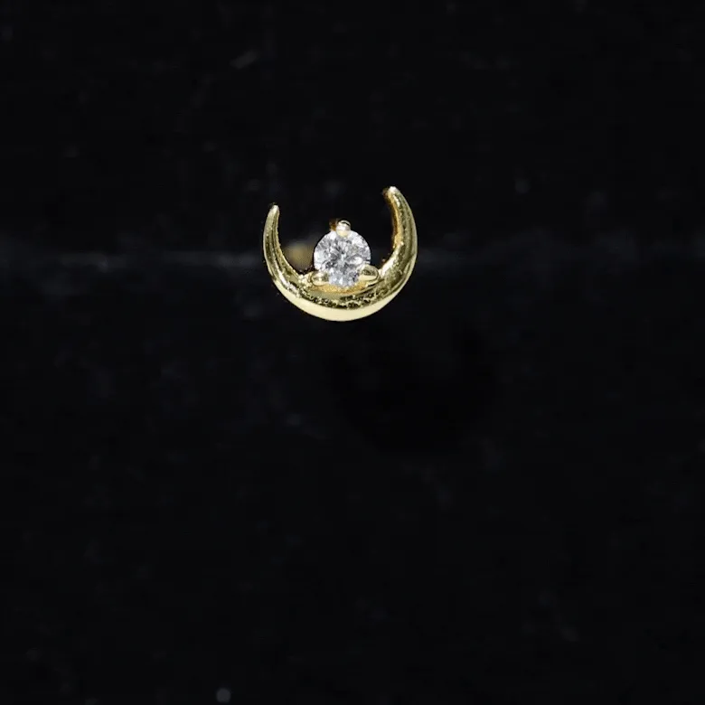 Genuine Diamond Crescent Moon Helix Earring