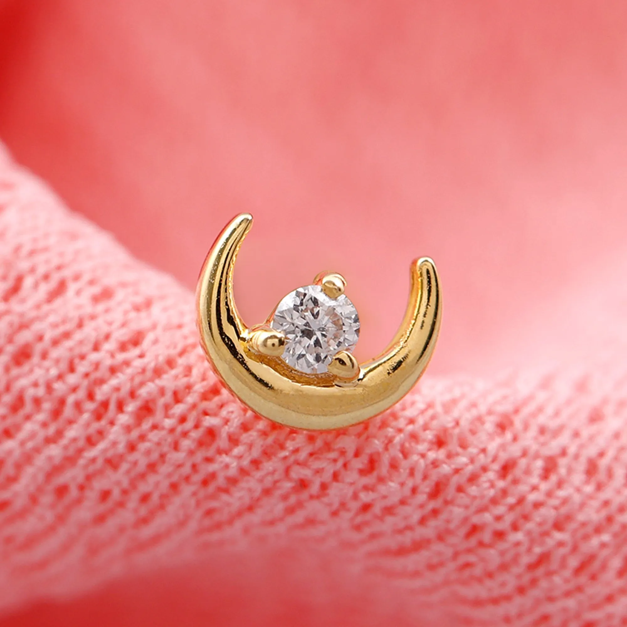 Genuine Diamond Crescent Moon Helix Earring