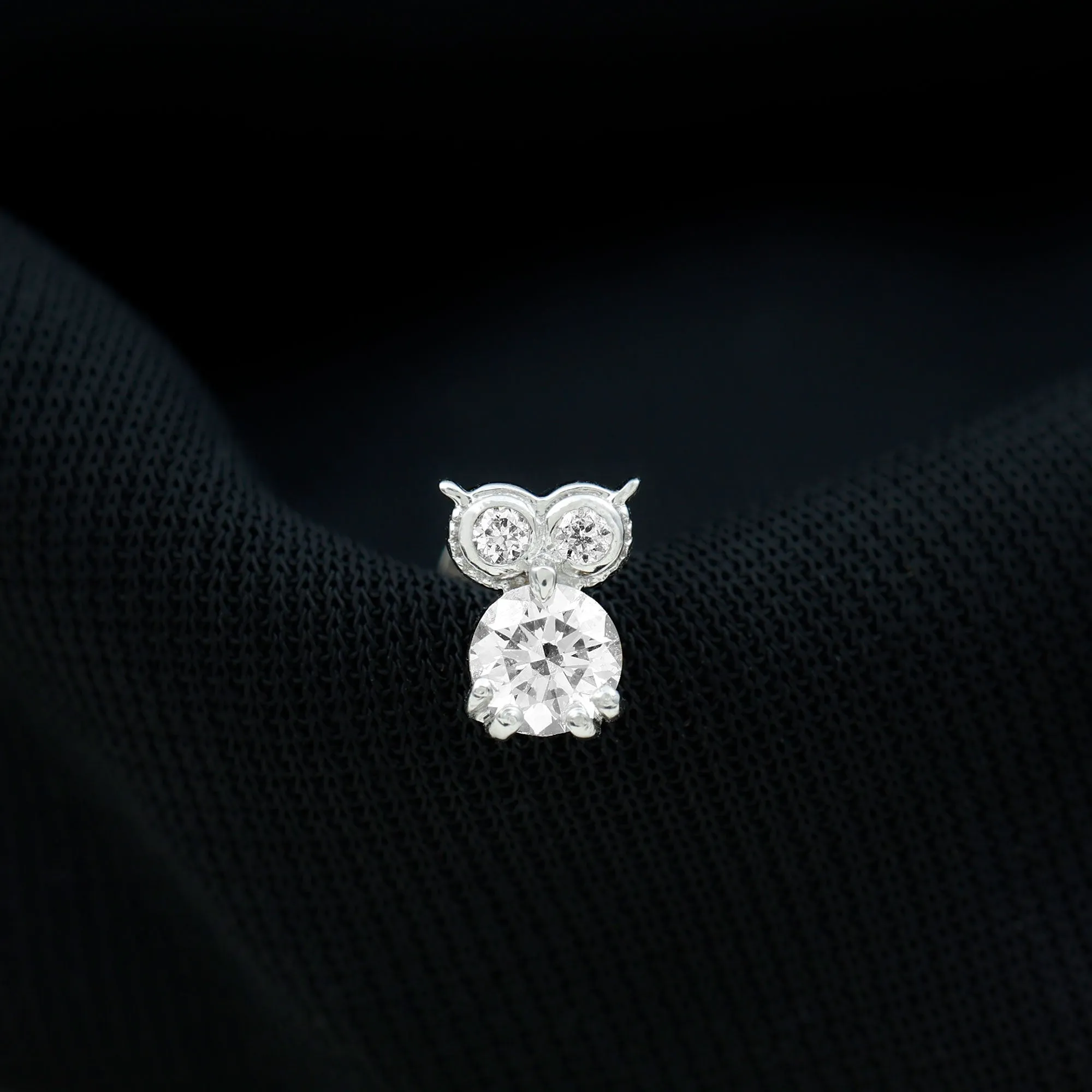 Genuine Diamond Owl Earring for Cartilage Piercing