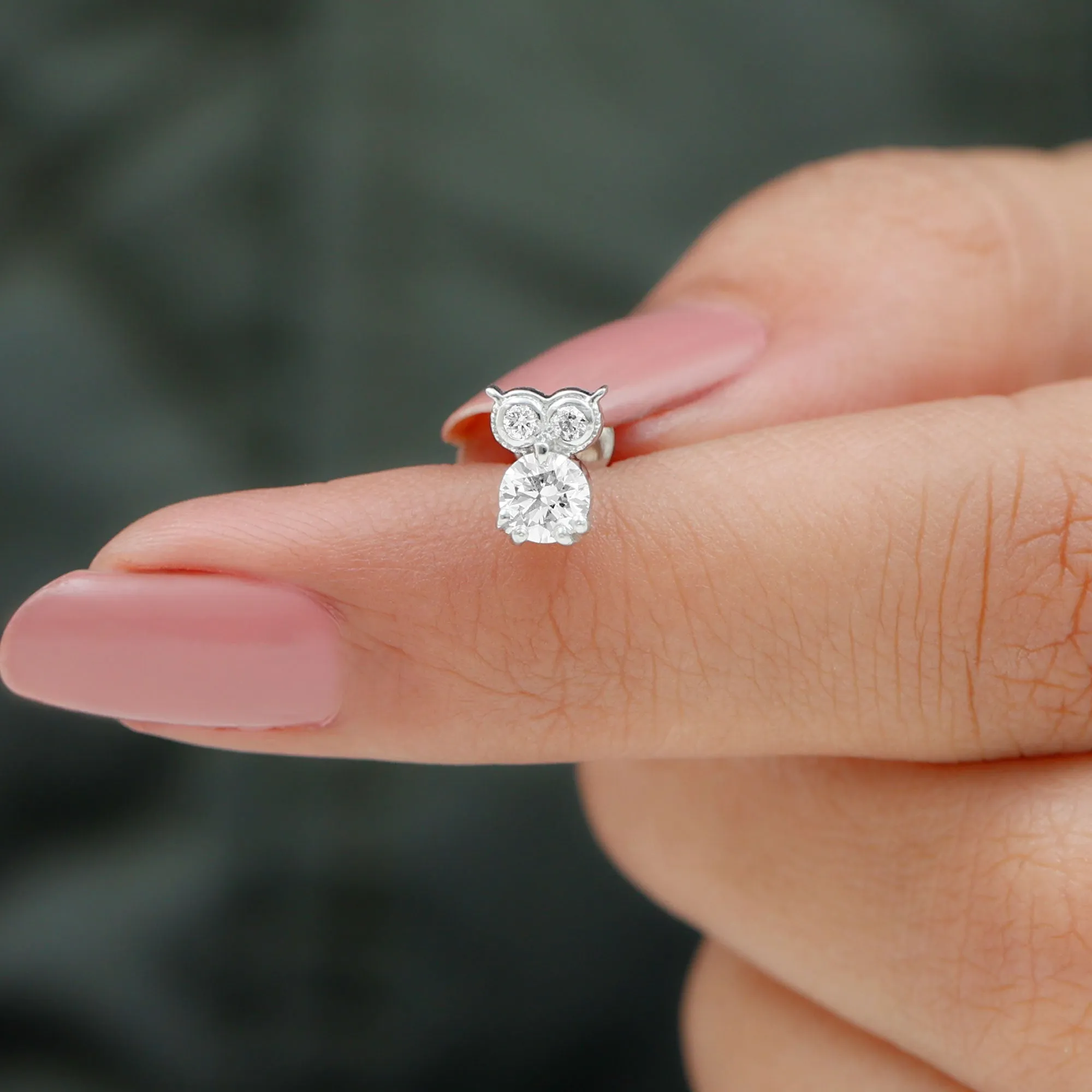 Genuine Diamond Owl Earring for Cartilage Piercing