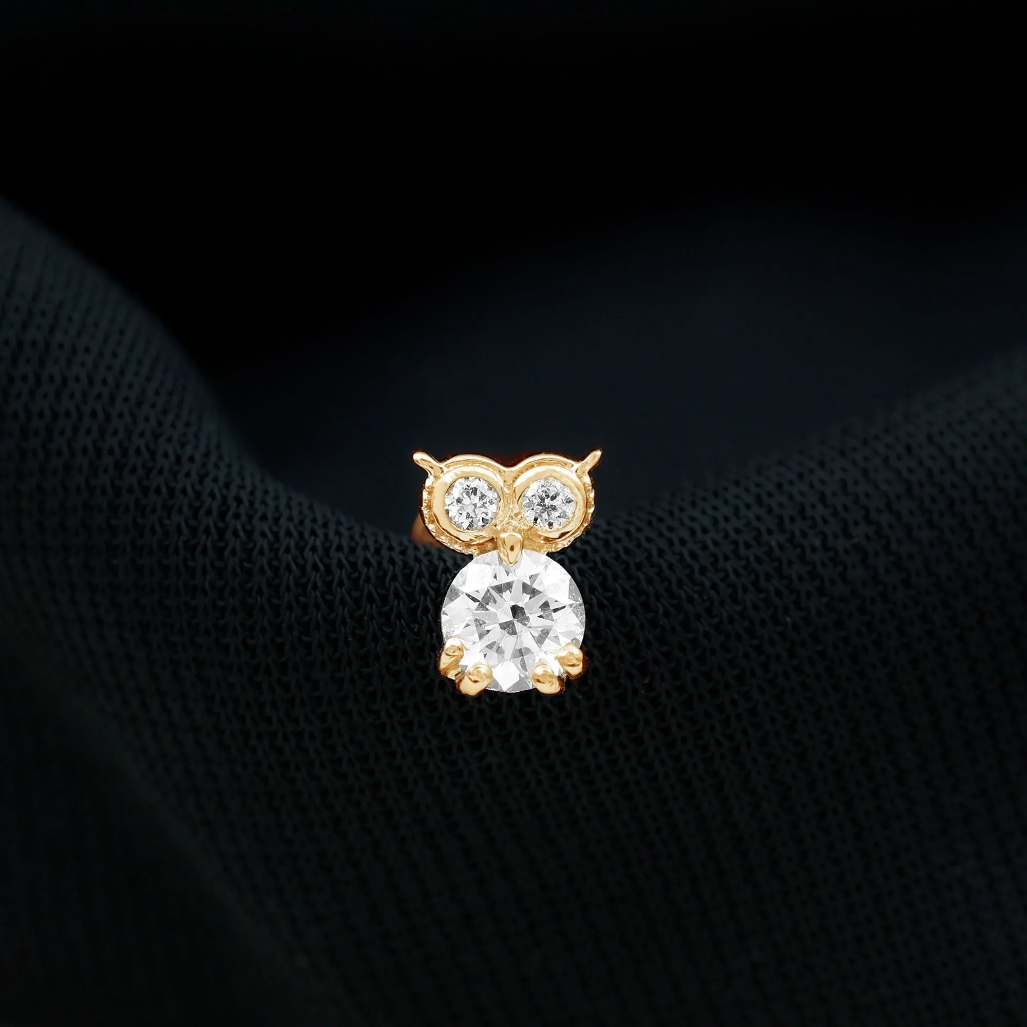 Genuine Diamond Owl Earring for Cartilage Piercing