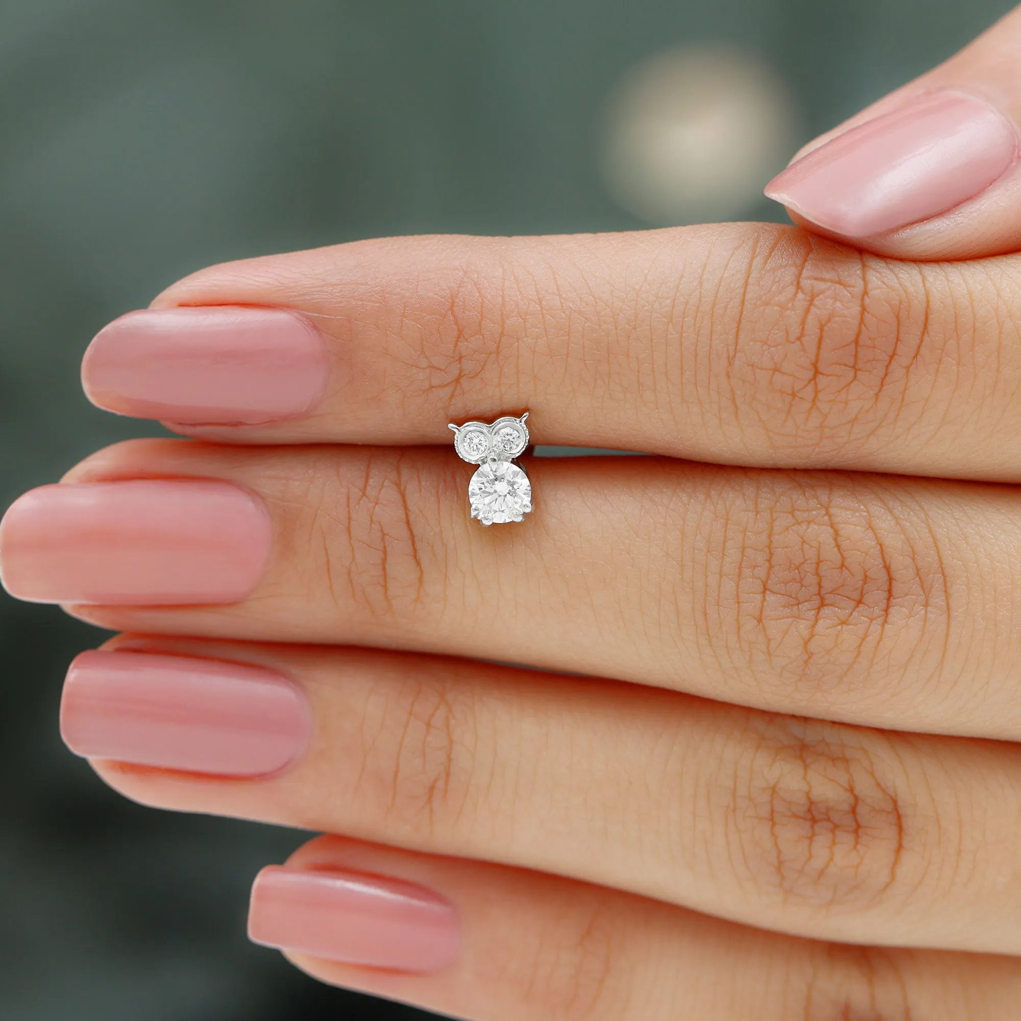 Genuine Diamond Owl Earring for Cartilage Piercing