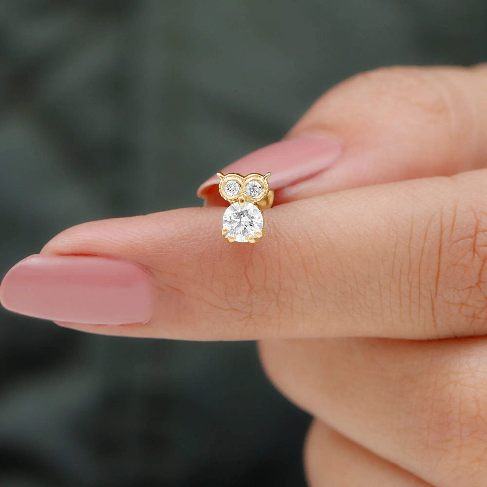 Genuine Diamond Owl Earring for Cartilage Piercing