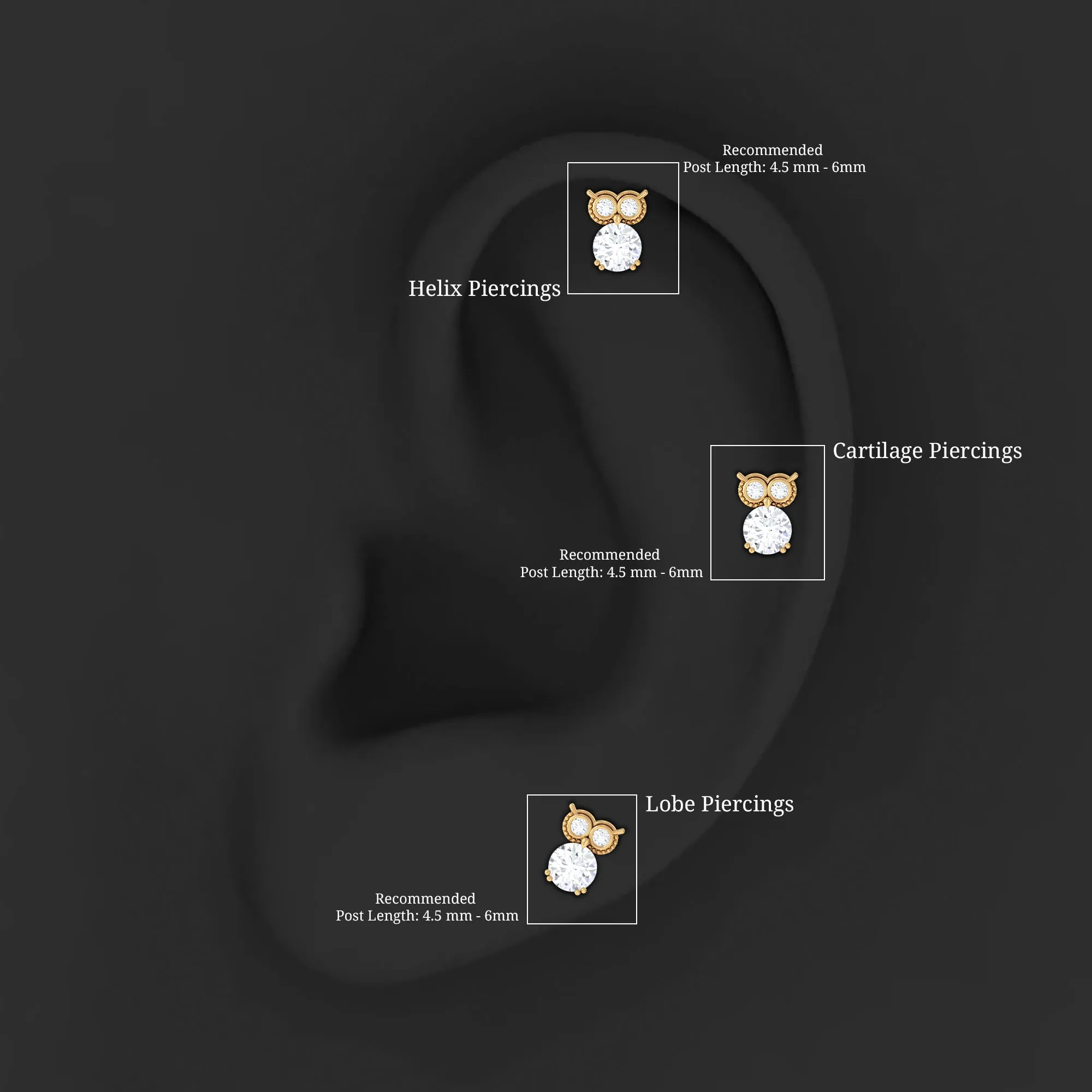 Genuine Diamond Owl Earring for Cartilage Piercing