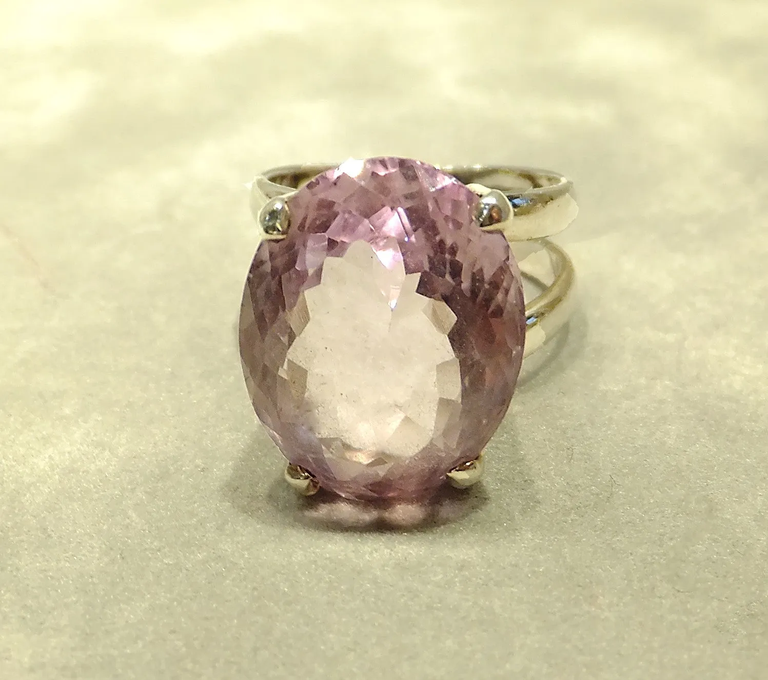 Genuine Pink Amethyst Gemstone Ring in Sterling Silver