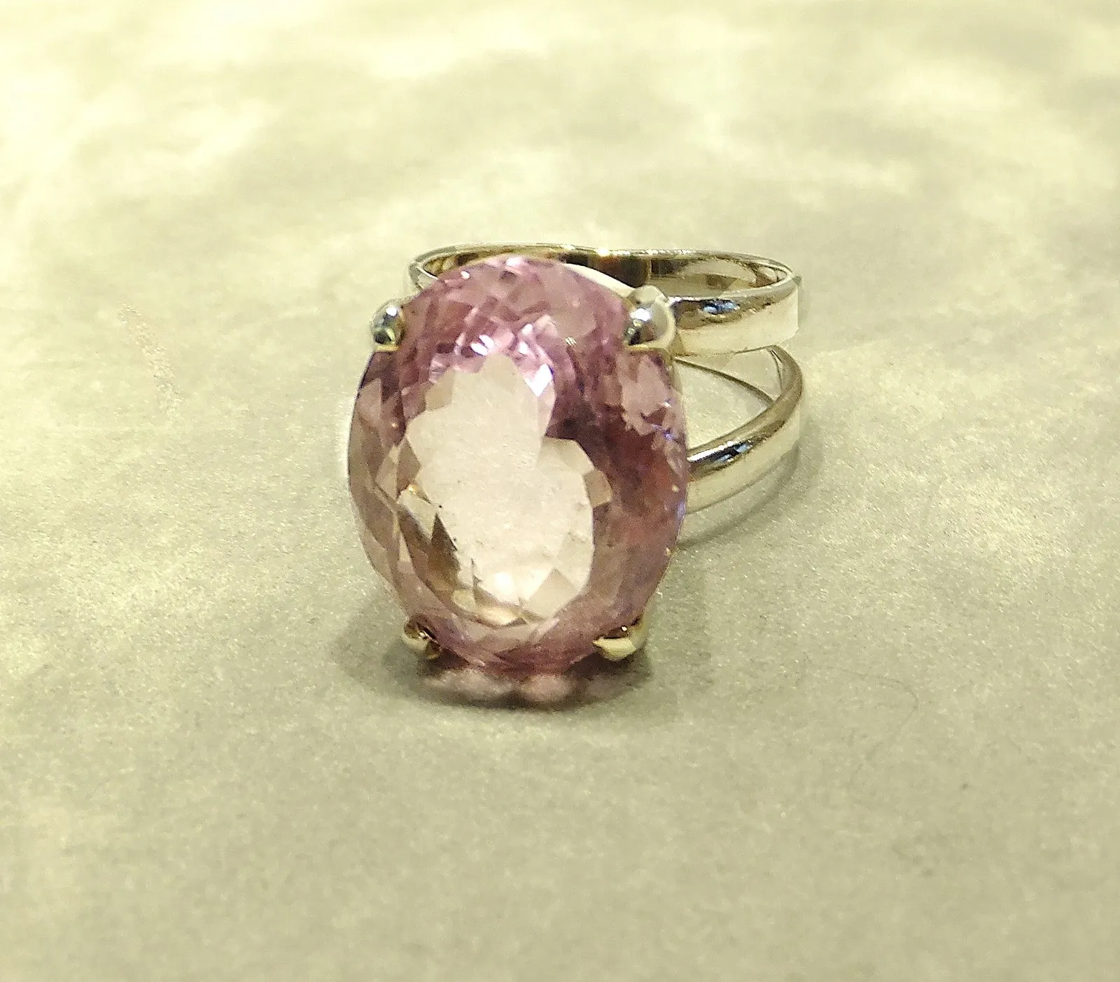 Genuine Pink Amethyst Gemstone Ring in Sterling Silver