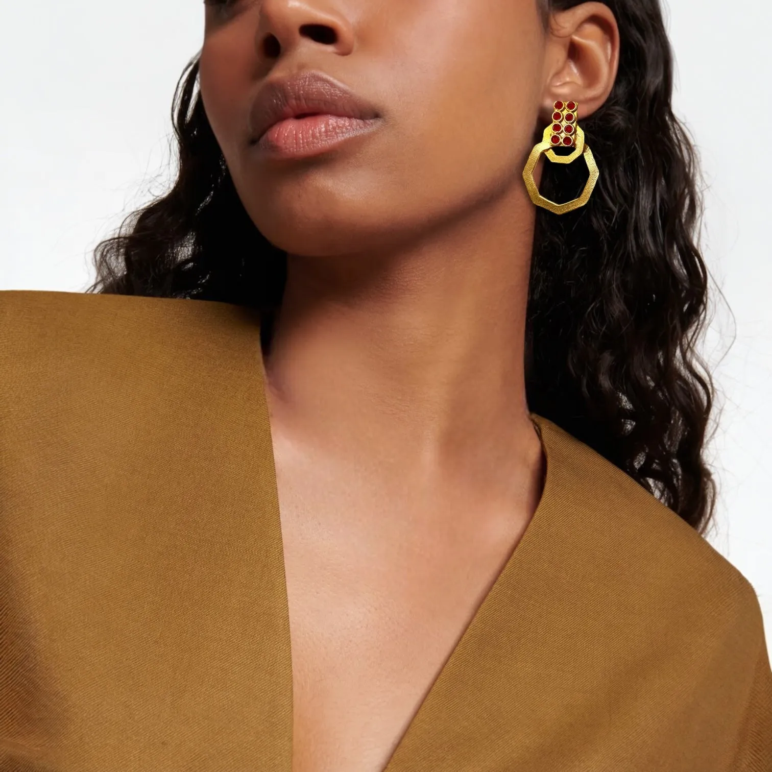 Geometric Ruby Earrings