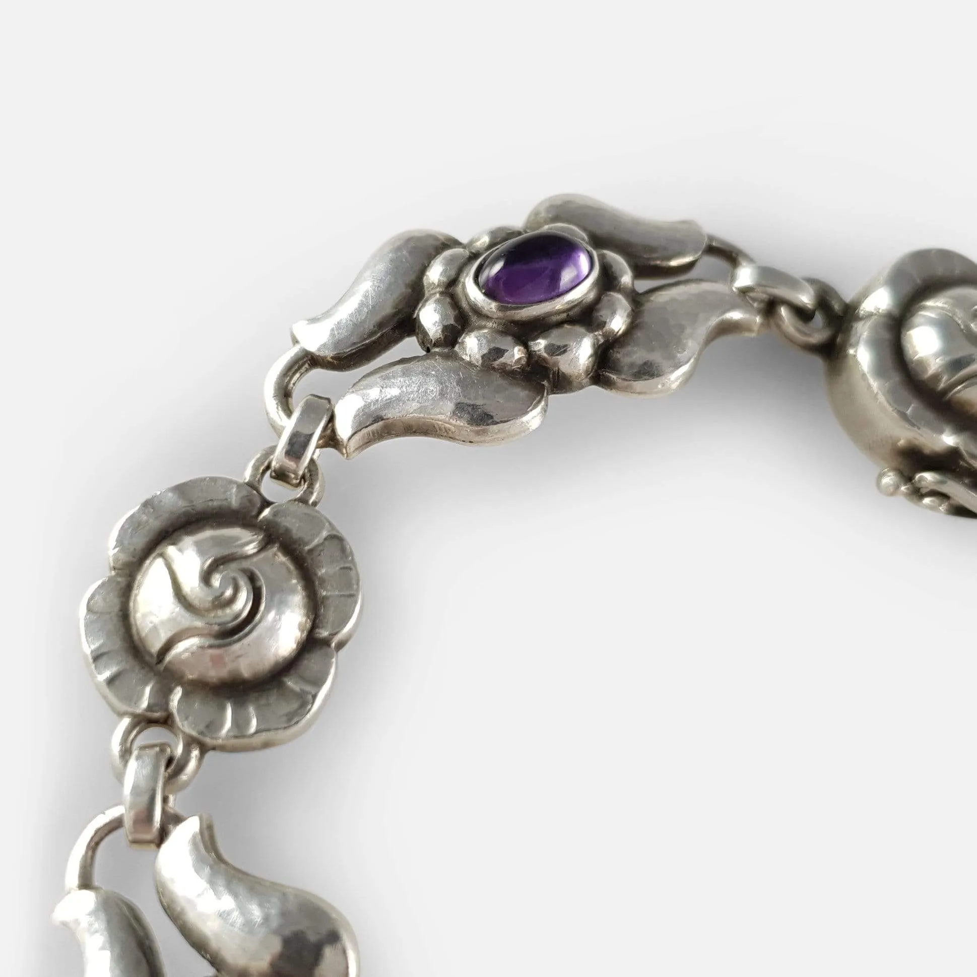 Georg Jensen Silver Amethyst Foliate Bracelet #18