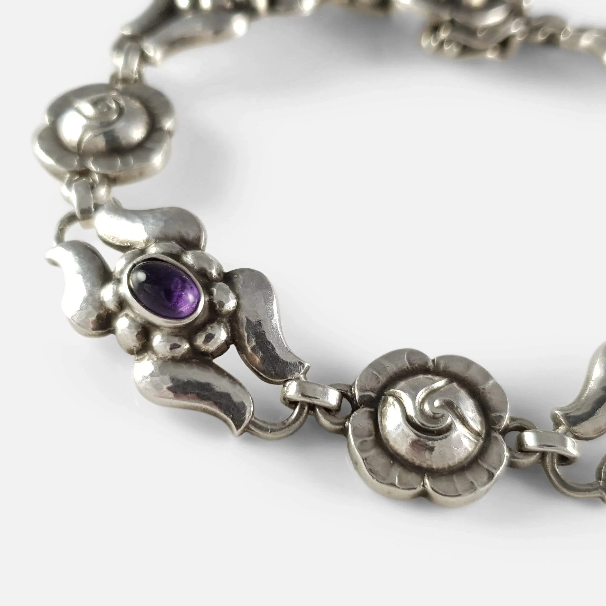 Georg Jensen Silver Amethyst Foliate Bracelet #18