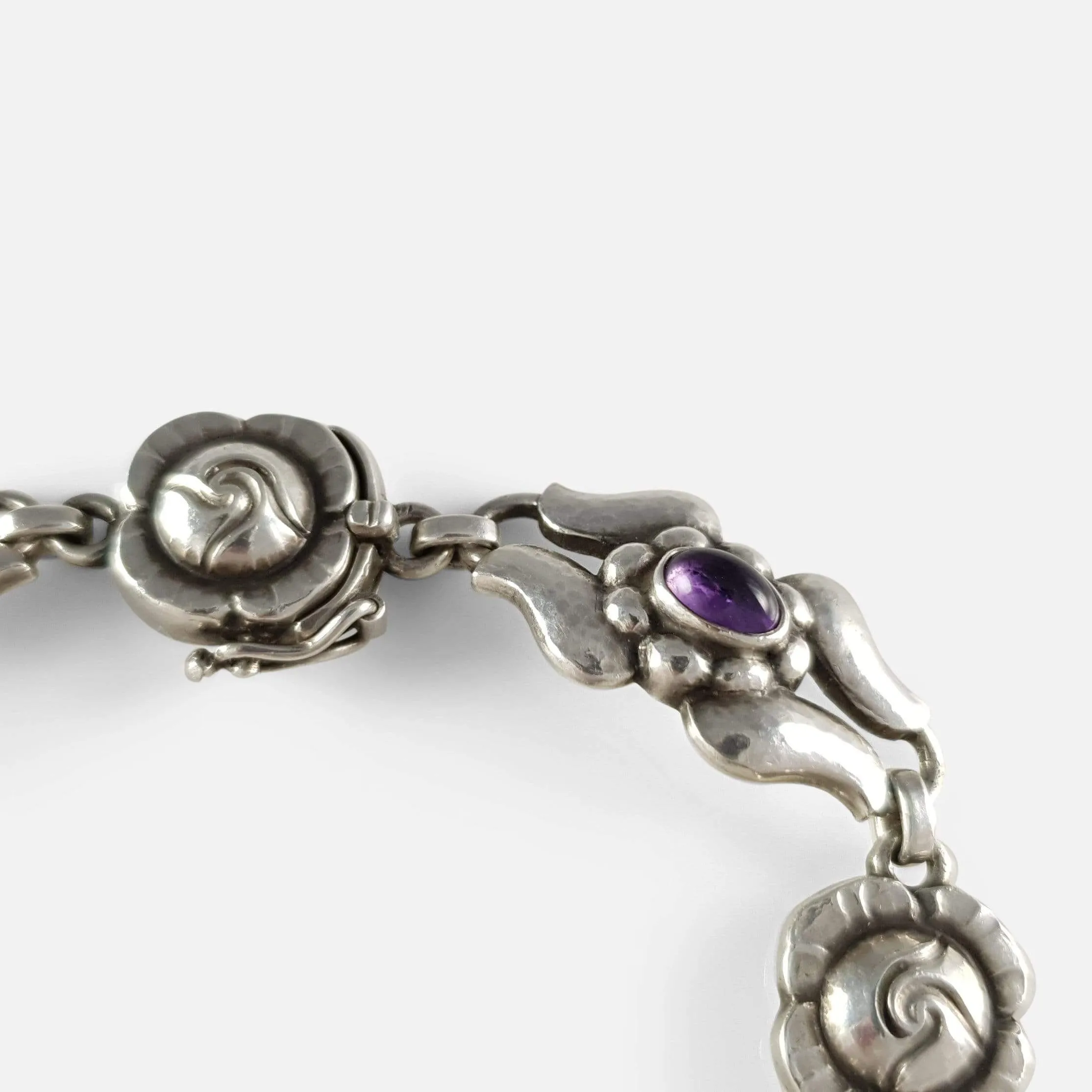 Georg Jensen Silver Amethyst Foliate Bracelet #18