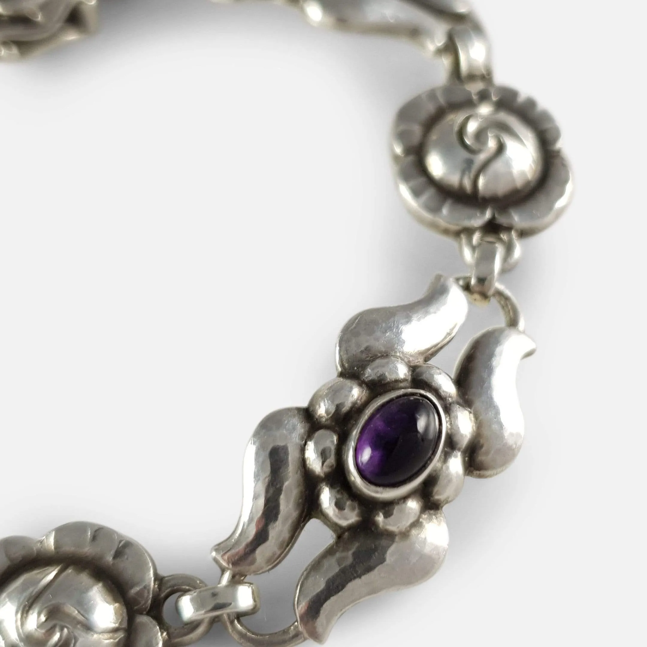 Georg Jensen Silver Amethyst Foliate Bracelet #18