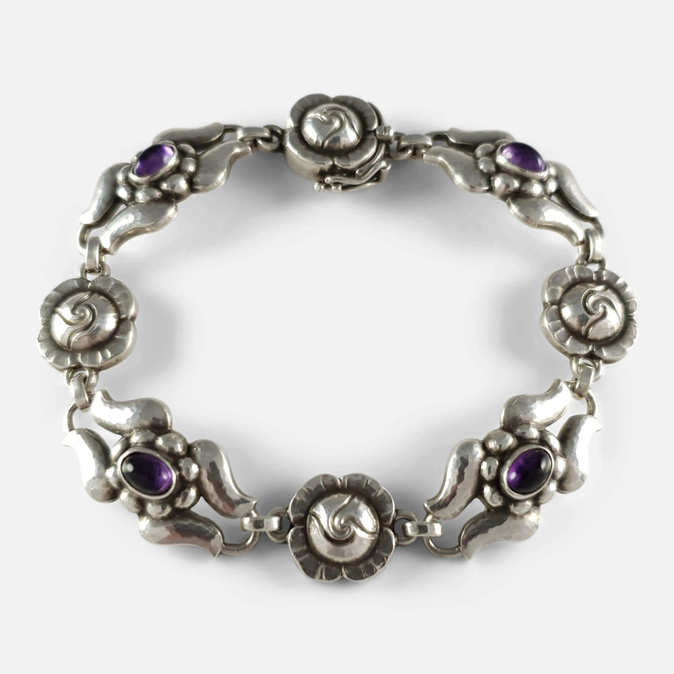 Georg Jensen Silver Amethyst Foliate Bracelet #18