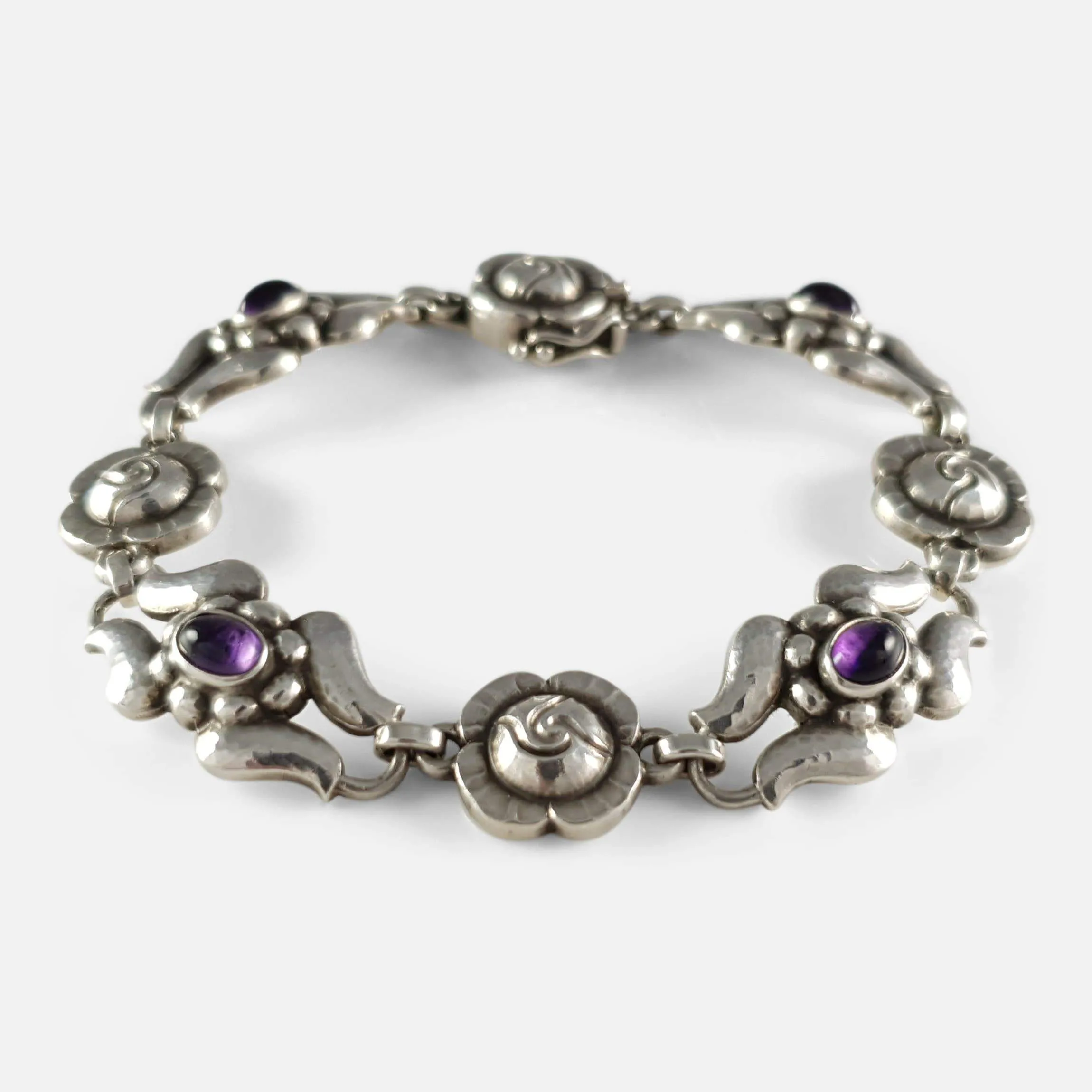 Georg Jensen Silver Amethyst Foliate Bracelet #18