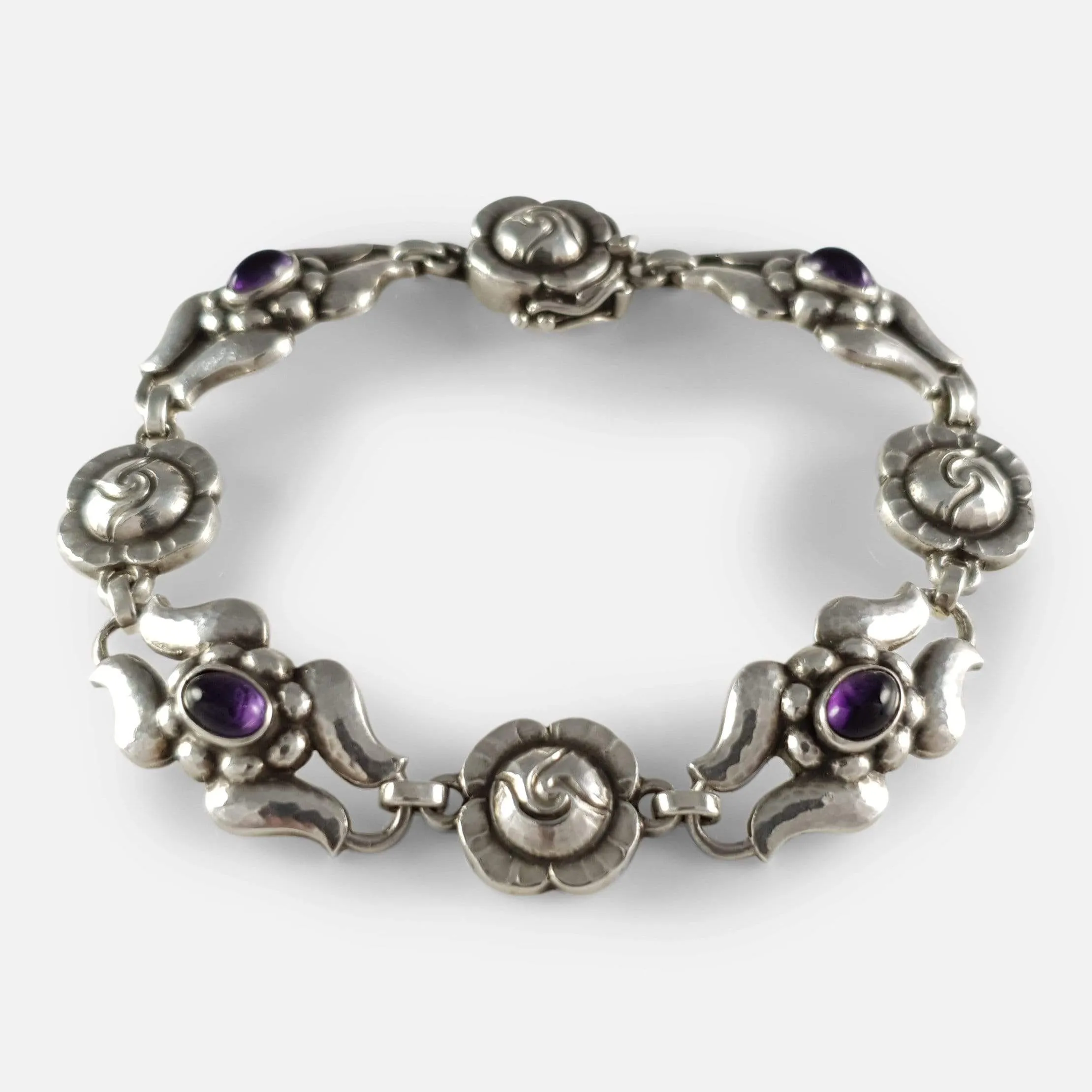 Georg Jensen Silver Amethyst Foliate Bracelet #18