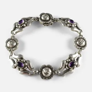 Georg Jensen Silver Amethyst Foliate Bracelet #18