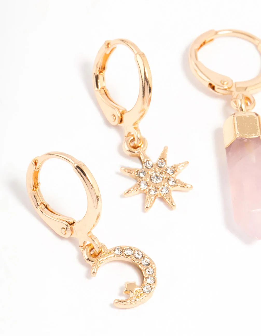 Gold Celestial & Rose Quartz Earrings Pack