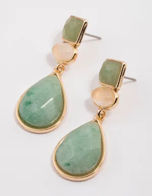 Gold Green Aventurine Mixed Shape Drop Earrings