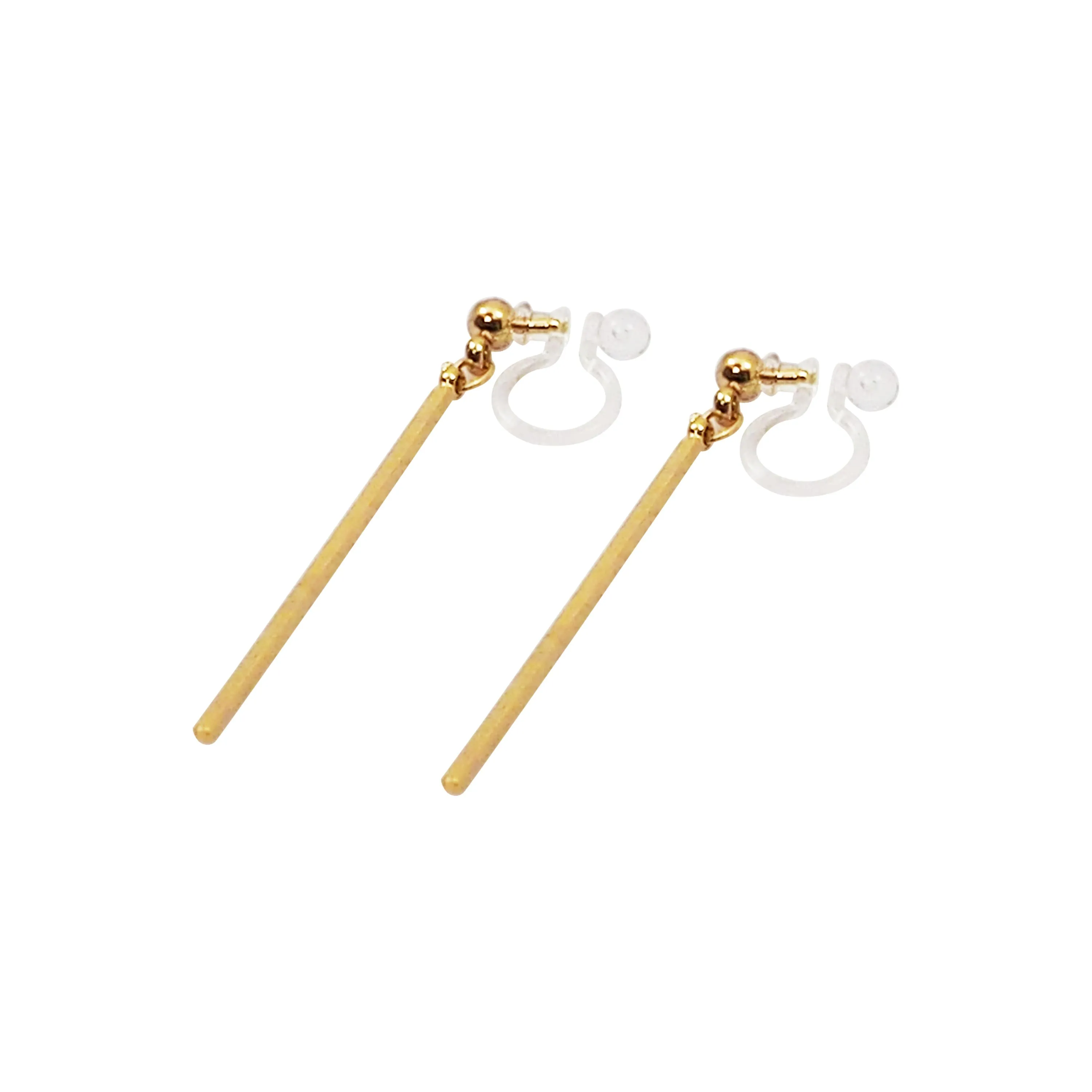 Gold Long Bar Invisible Clip On Earrings